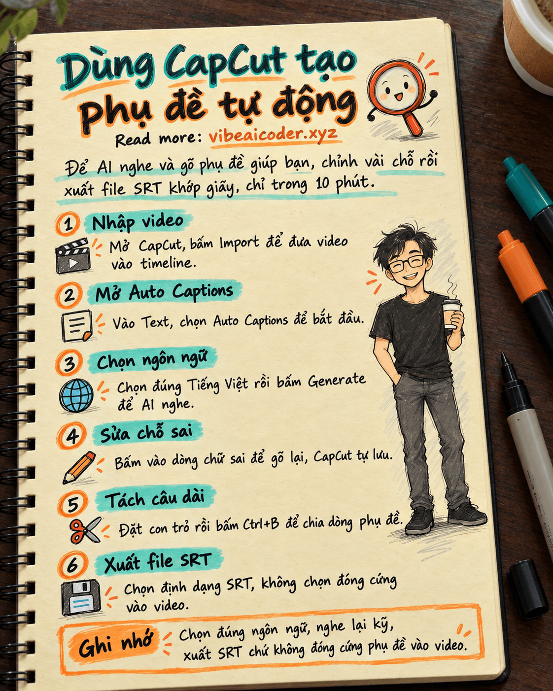 Dùng CapCut tạo phụ đề tự động cho video và xuất file SRT khớp giây trong 10 phút