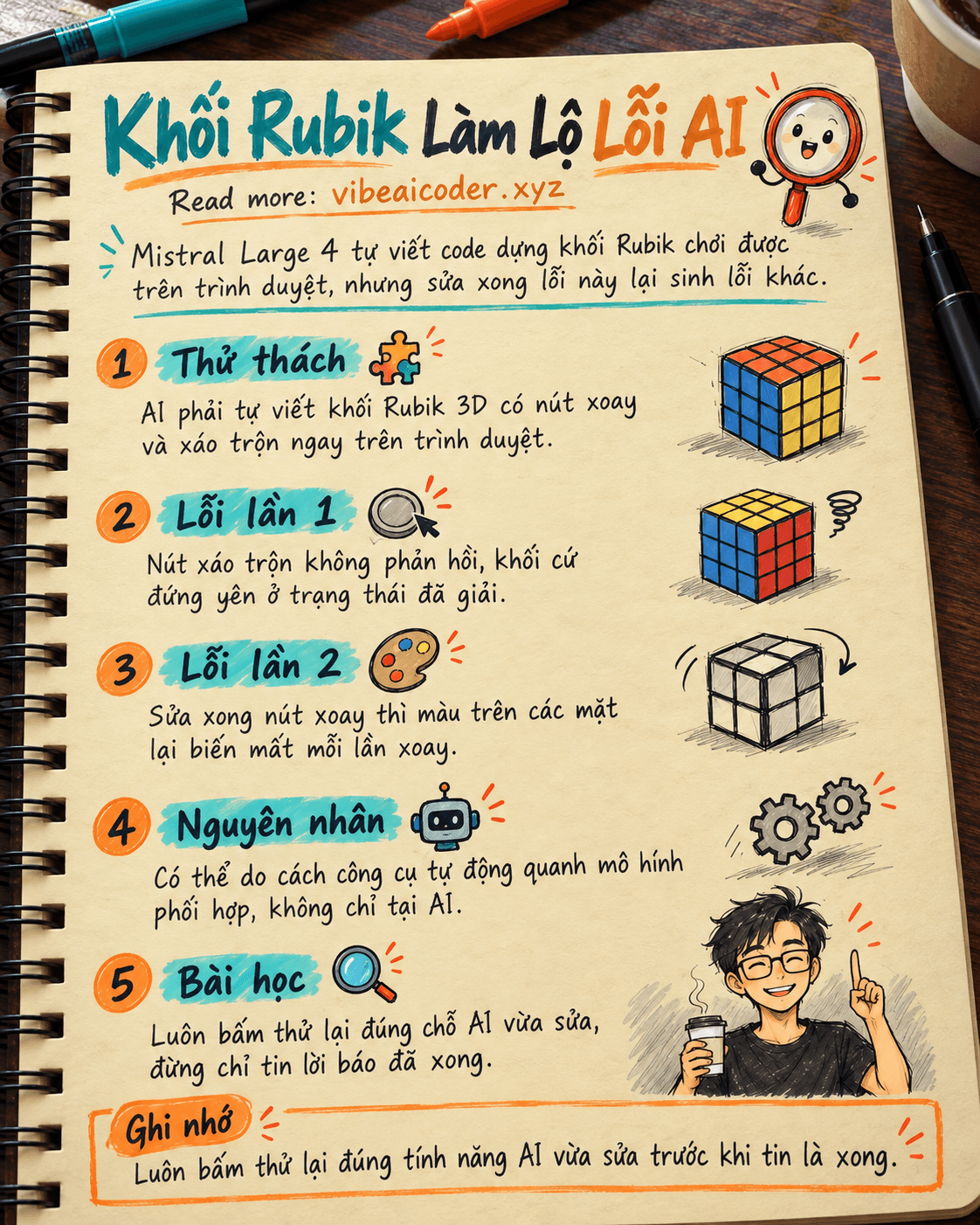 🐛 Mistral Large 4 dựng khối Rubik bằng code, ráp xong màu lại biến mất