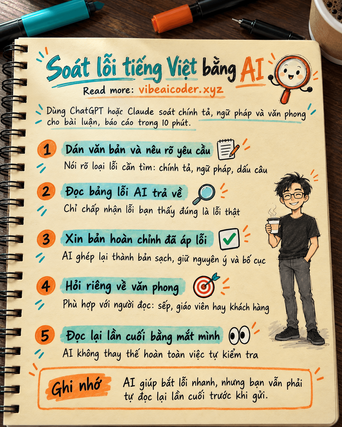Dùng AI soát lỗi chính tả, ngữ pháp và văn phong cho bài luận, báo cáo tiếng Việt trong 10 phút
