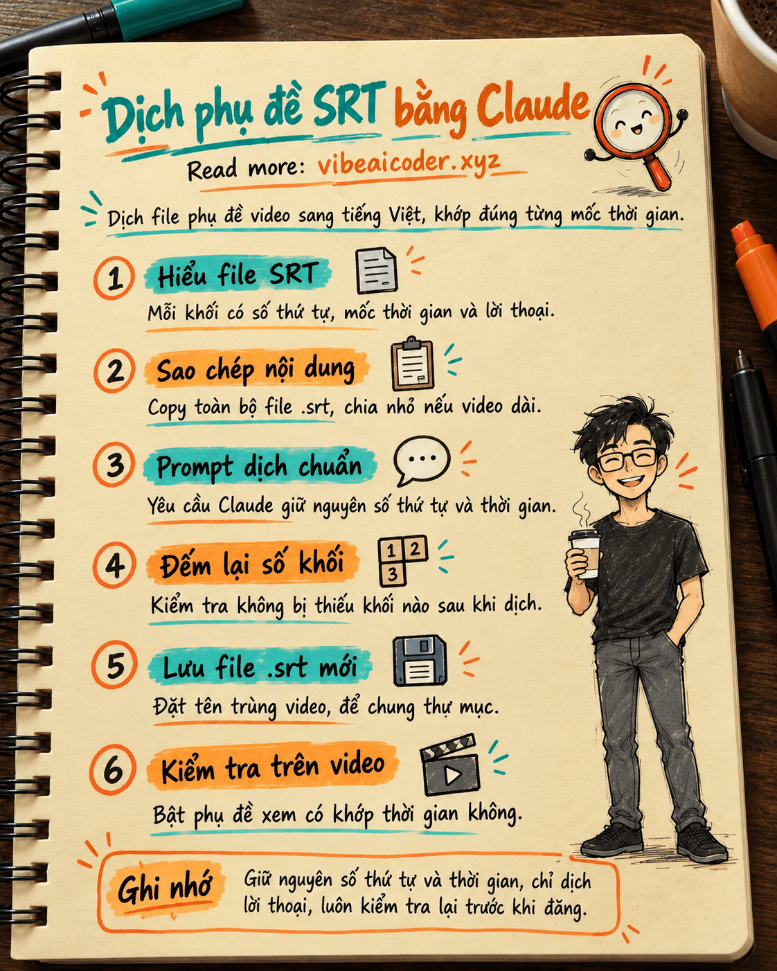 Dùng Claude dịch phụ đề video (file SRT) sang tiếng Việt, khớp đúng từng mốc thời gian, trong 15 phút