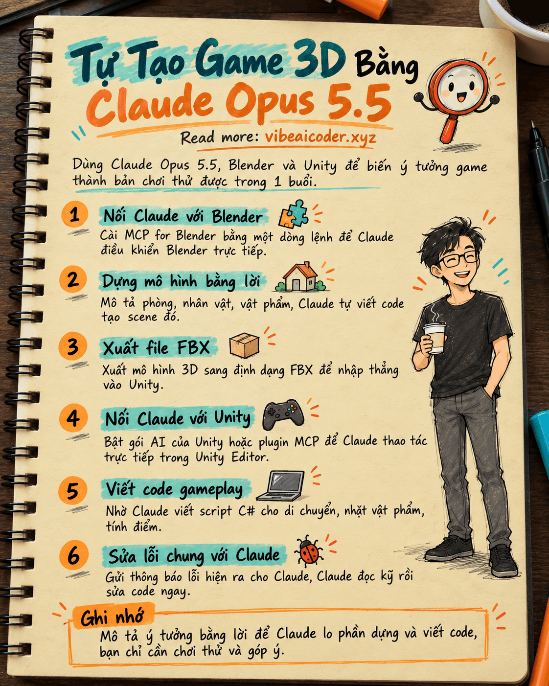 Dùng Claude Opus 5.5, Blender và Unity tự tạo game 3D từ ý tưởng đến bản chơi được trong 1 buổi