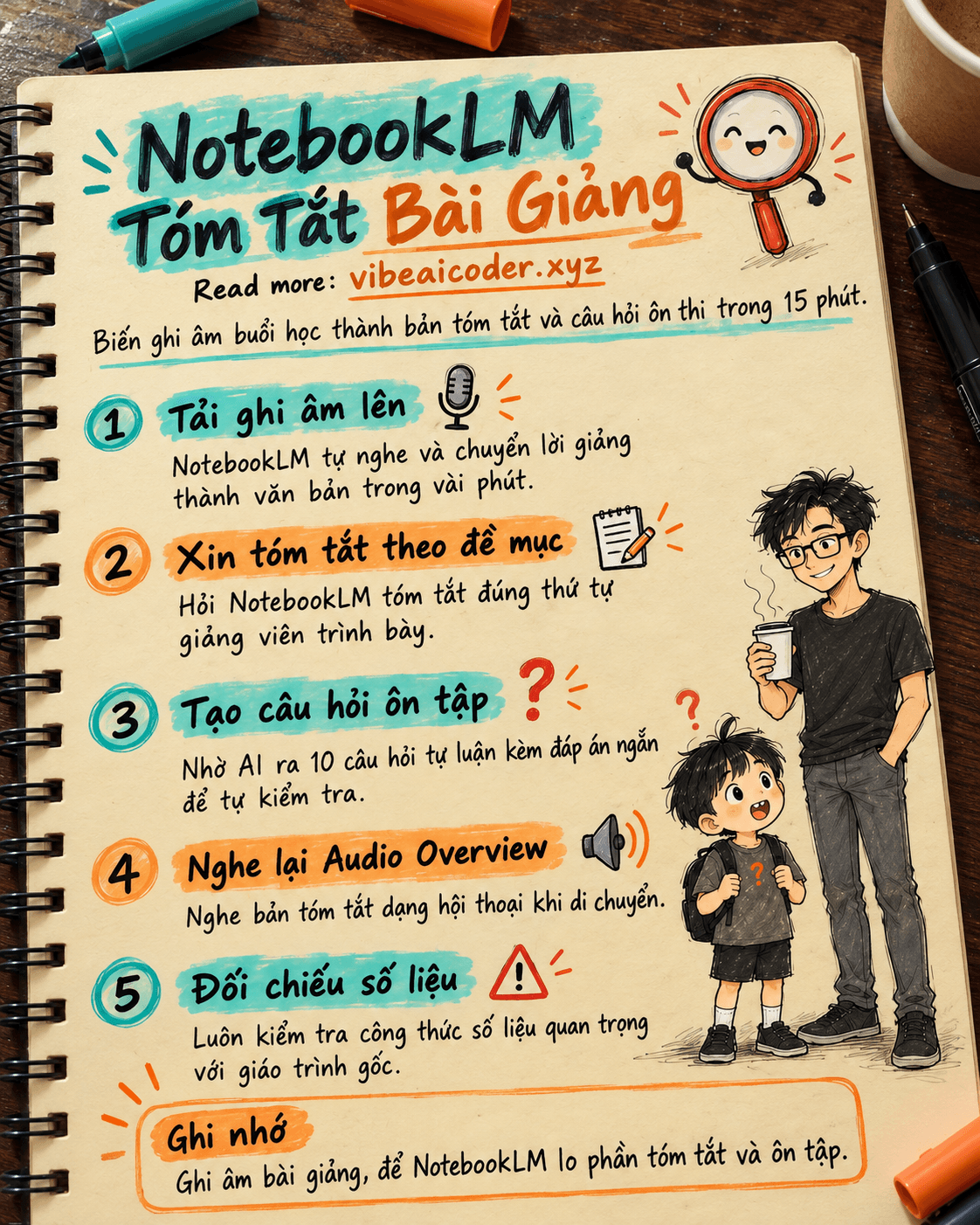 🎧 Dùng NotebookLM biến ghi âm bài giảng thành bản tóm tắt ôn thi trong 15 phút