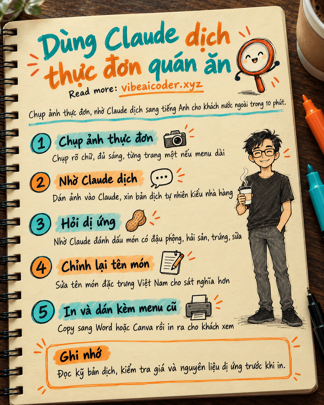 Dùng Claude dịch thực đơn quán ăn sang tiếng Anh cho khách nước ngoài trong 10 phút