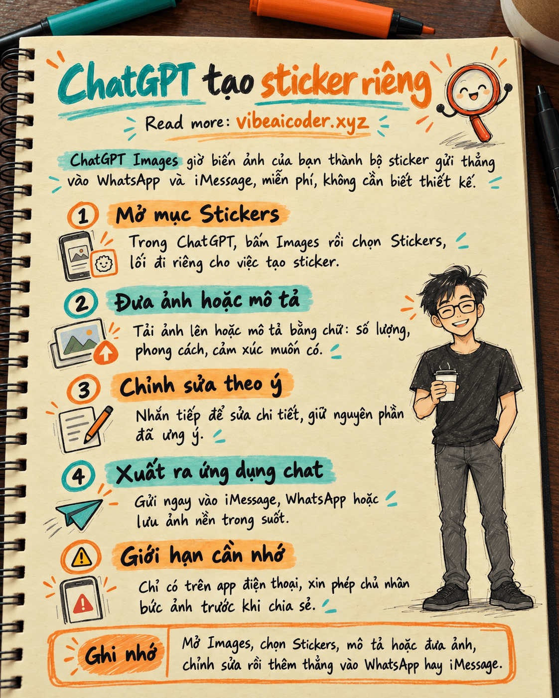 🎨 Dùng ChatGPT Images tạo bộ sticker riêng cho WhatsApp và iMessage, không cần biết thiết kế