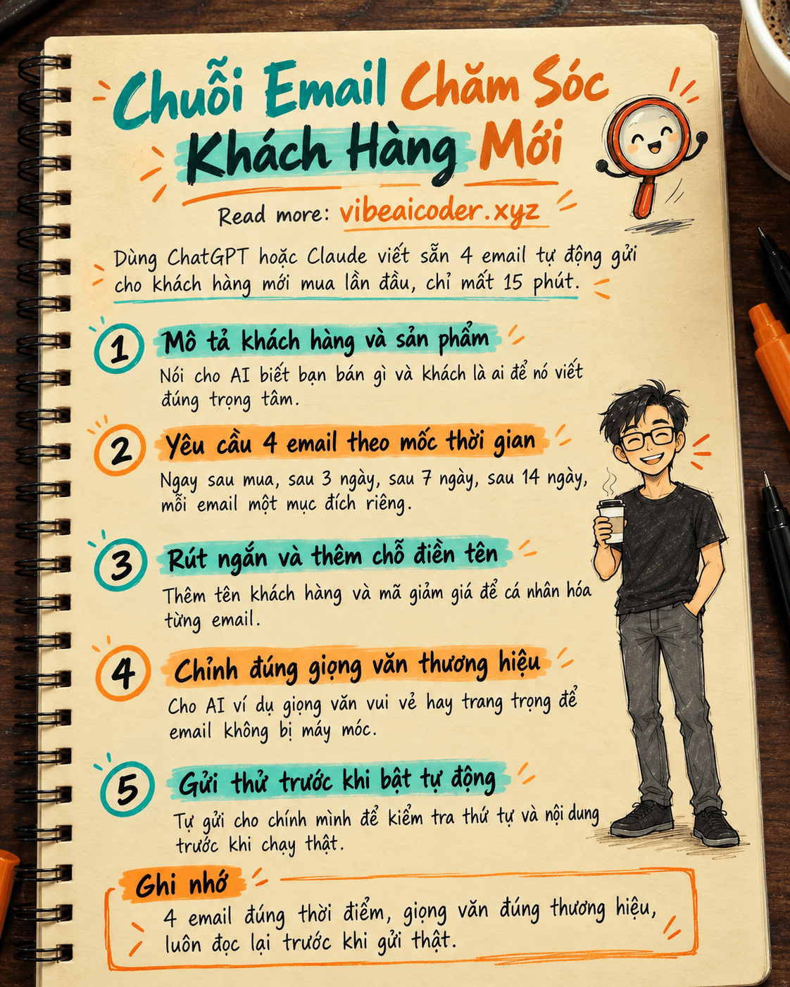 Dùng ChatGPT hoặc Claude lên chuỗi email chăm sóc khách hàng mới (drip email) trong 15 phút