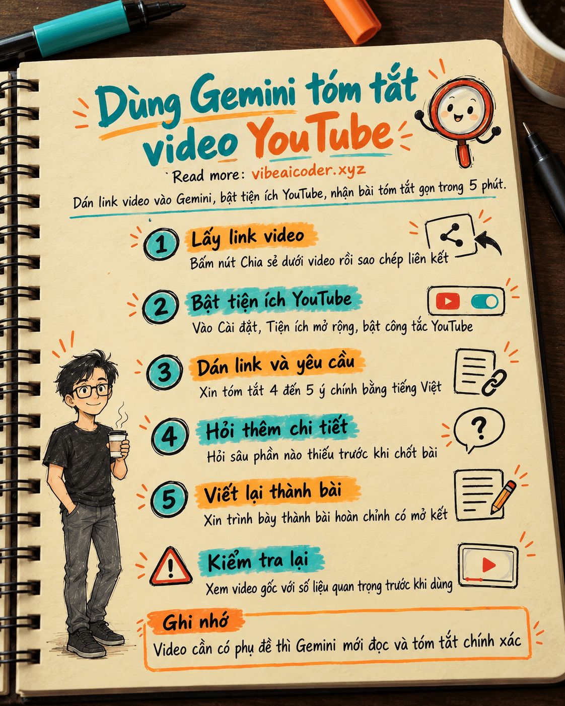 Dùng Gemini tóm tắt video YouTube dài thành bài viết ngắn chỉ trong 5 phút