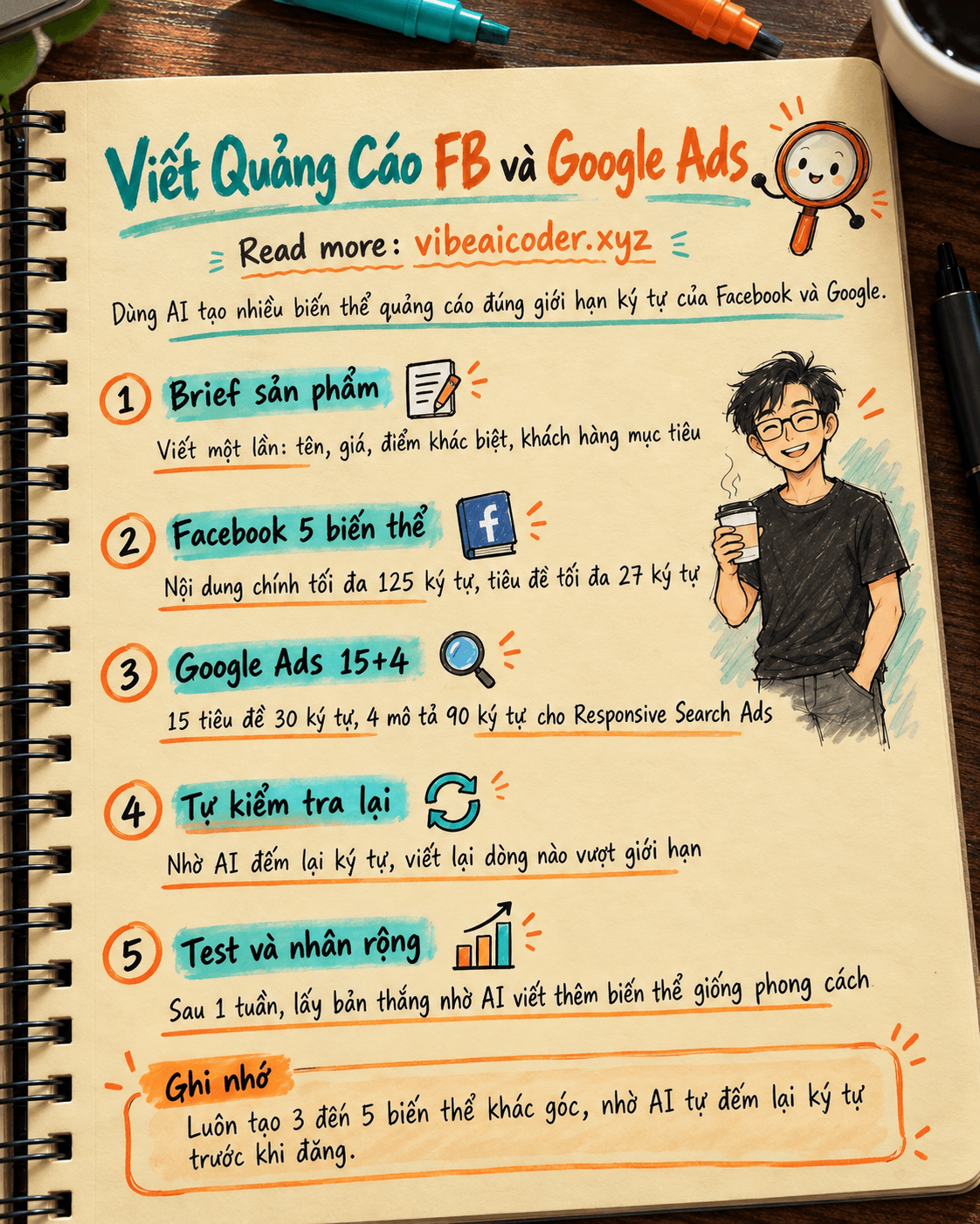Dùng AI viết quảng cáo Facebook và Google Ads, tạo nhiều biến thể để test trong 15 phút