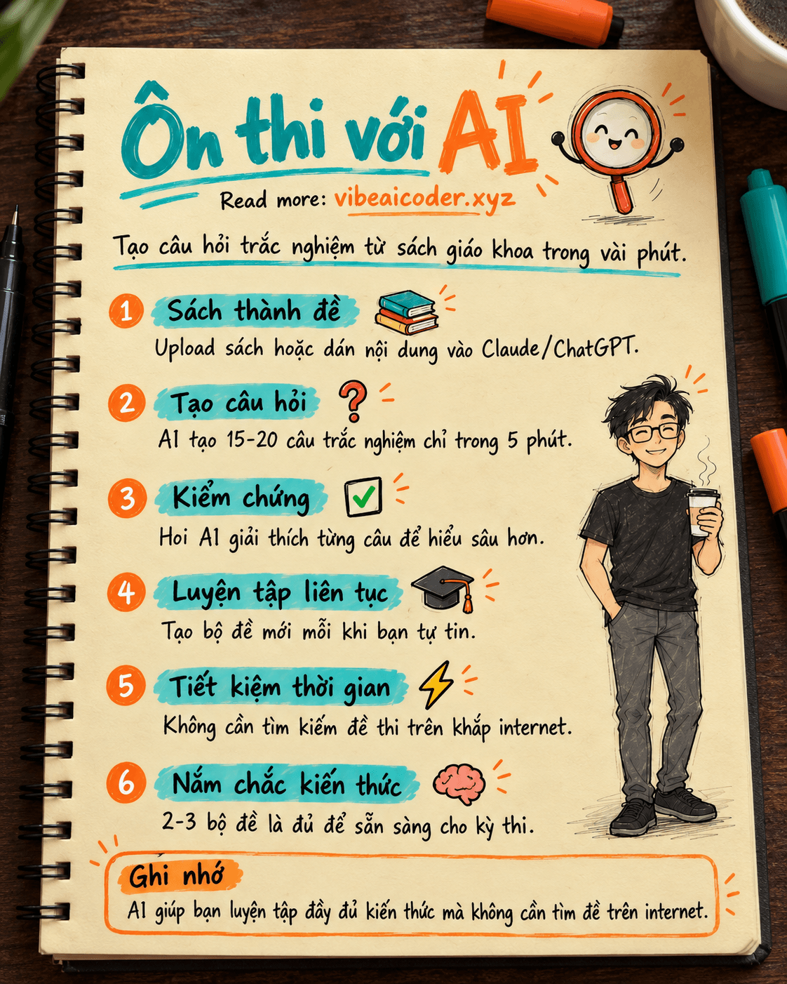 Dùng AI ôn thi: tạo câu hỏi trắc nghiệm từ sách giáo khoa