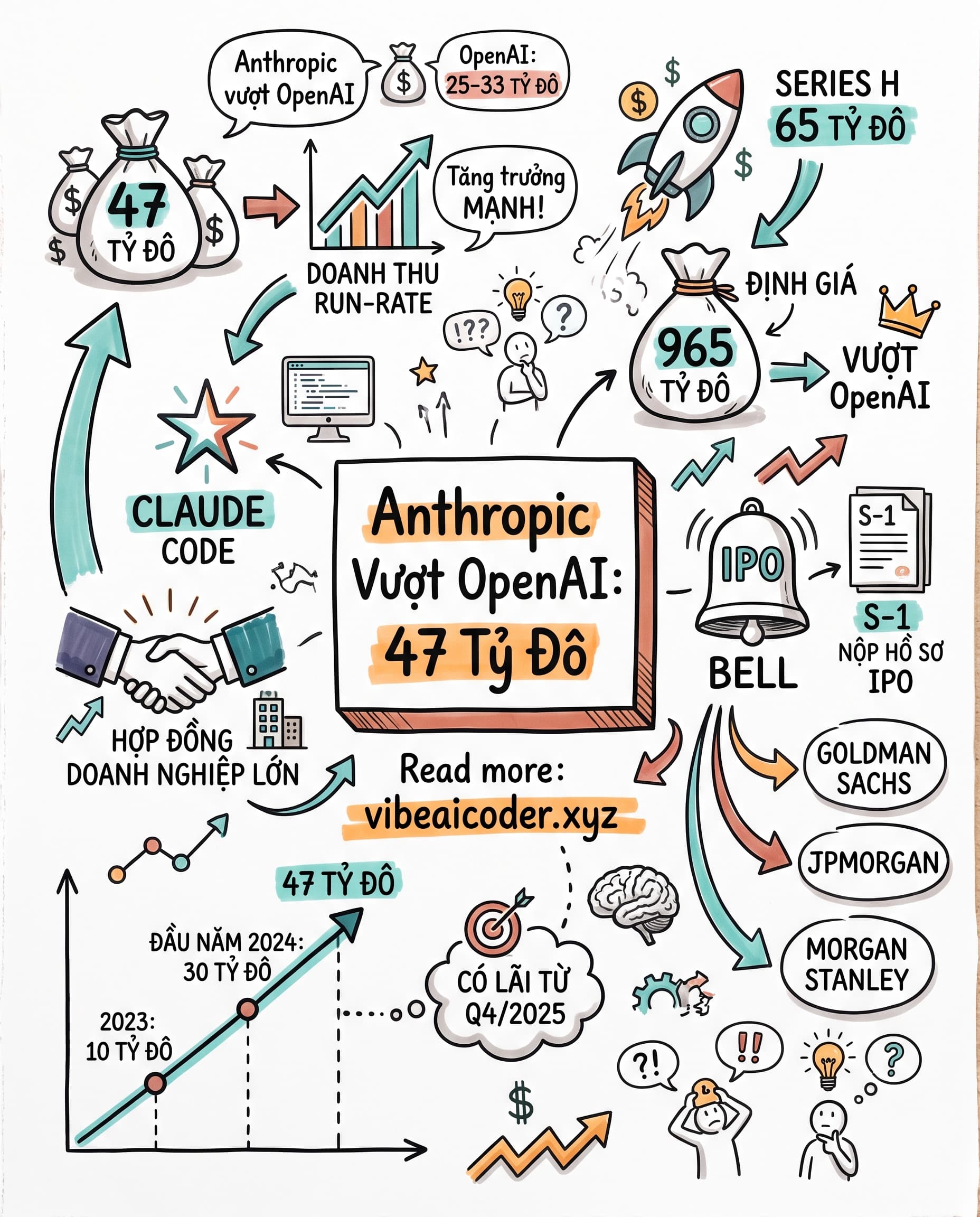 🚀 Anthropic Vượt OpenAI: Doanh Thu Cán Mốc 47 Tỷ Đô