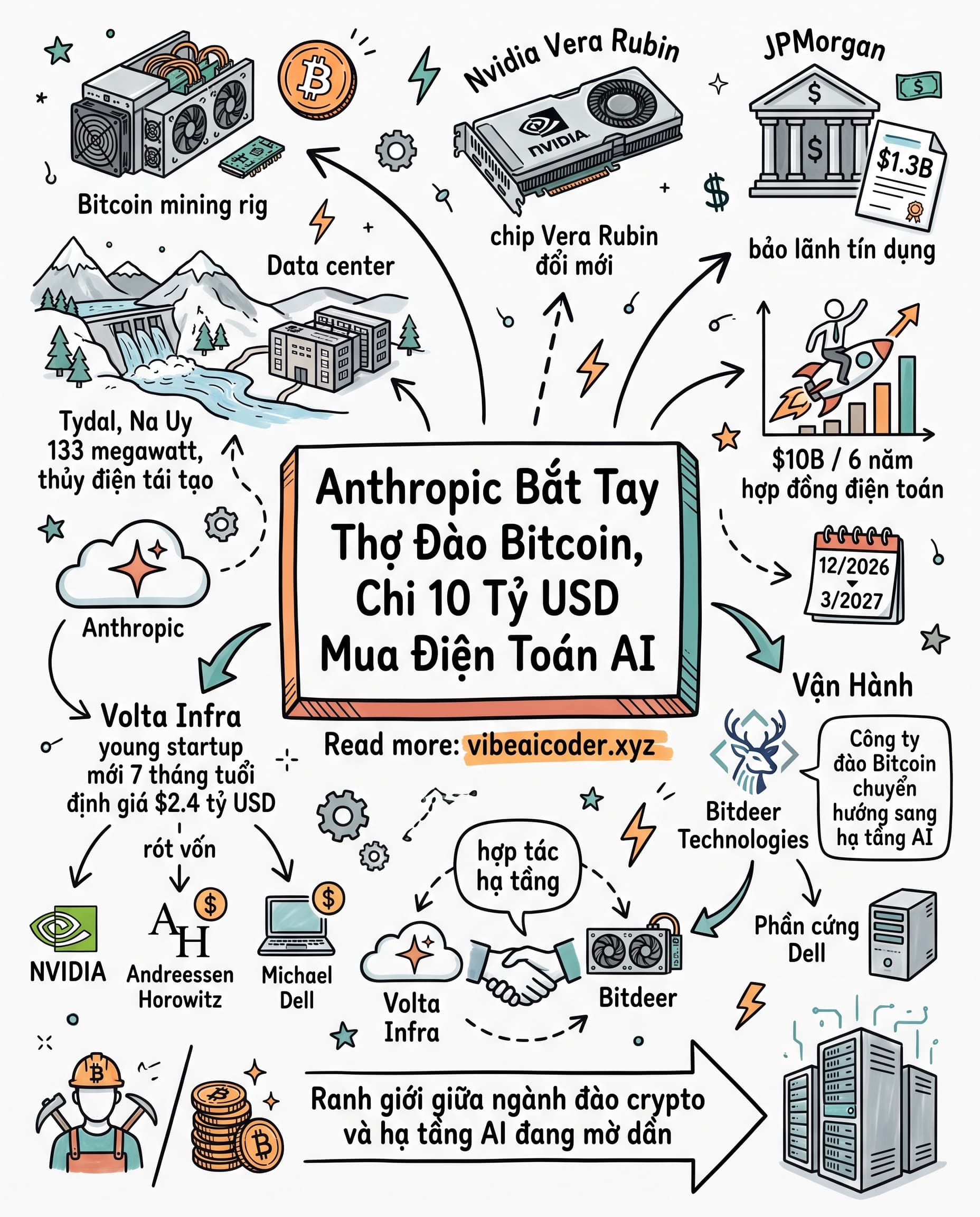🪙 Anthropic bắt tay thợ đào Bitcoin, chi 10 tỷ USD mua điện toán AI