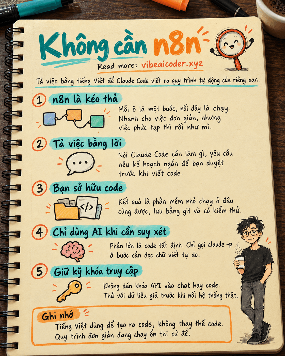 ⚙️ Không cần n8n: tả việc bằng lời để Claude Code viết ra quy trình tự động của riêng bạn