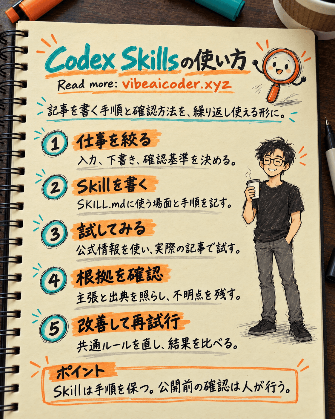 Codex Skillsで記事執筆と内容確認の手順を再利用する方法