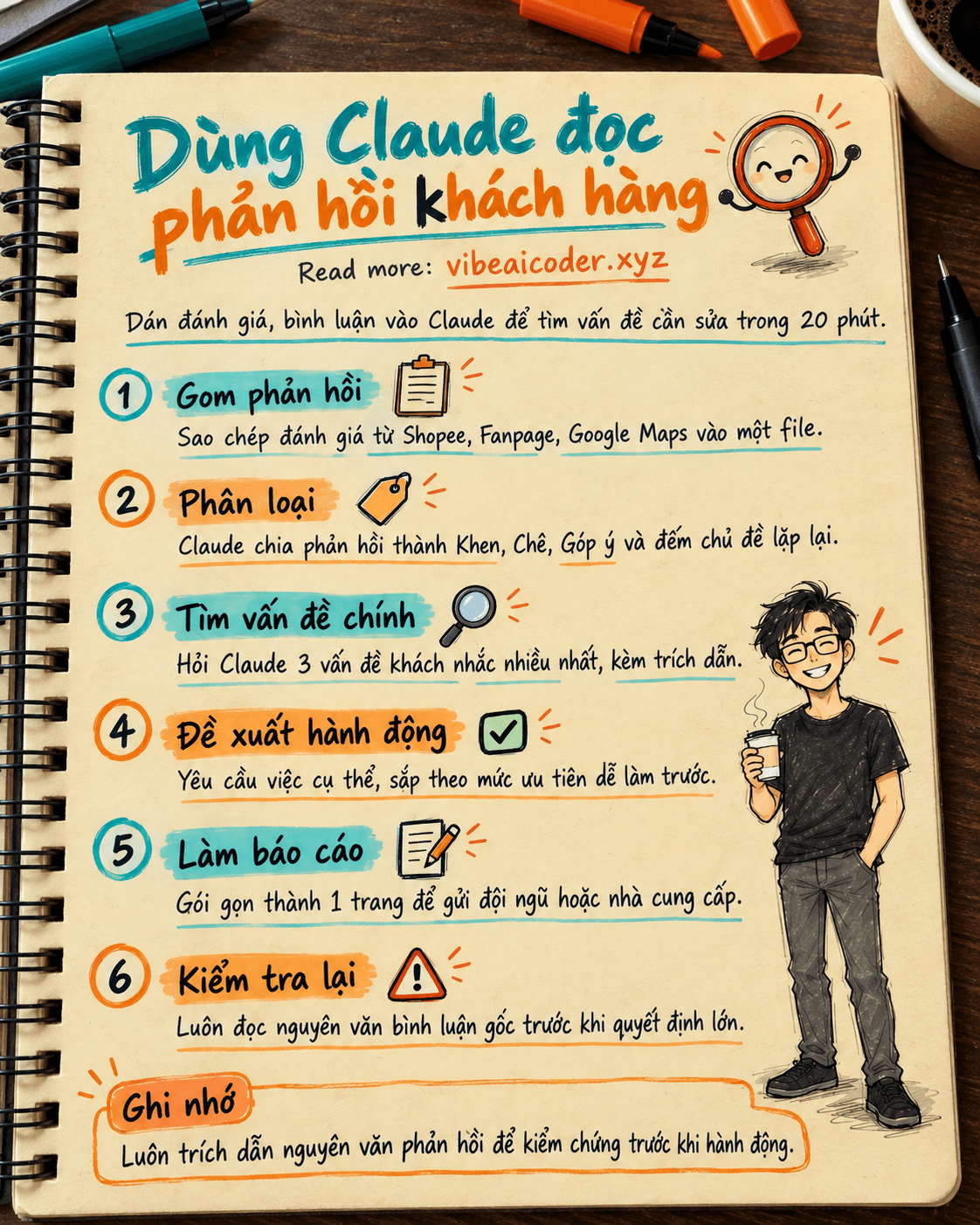 Dùng Claude phân tích phản hồi khách hàng để tìm điểm cần cải thiện sản phẩm trong 20 phút