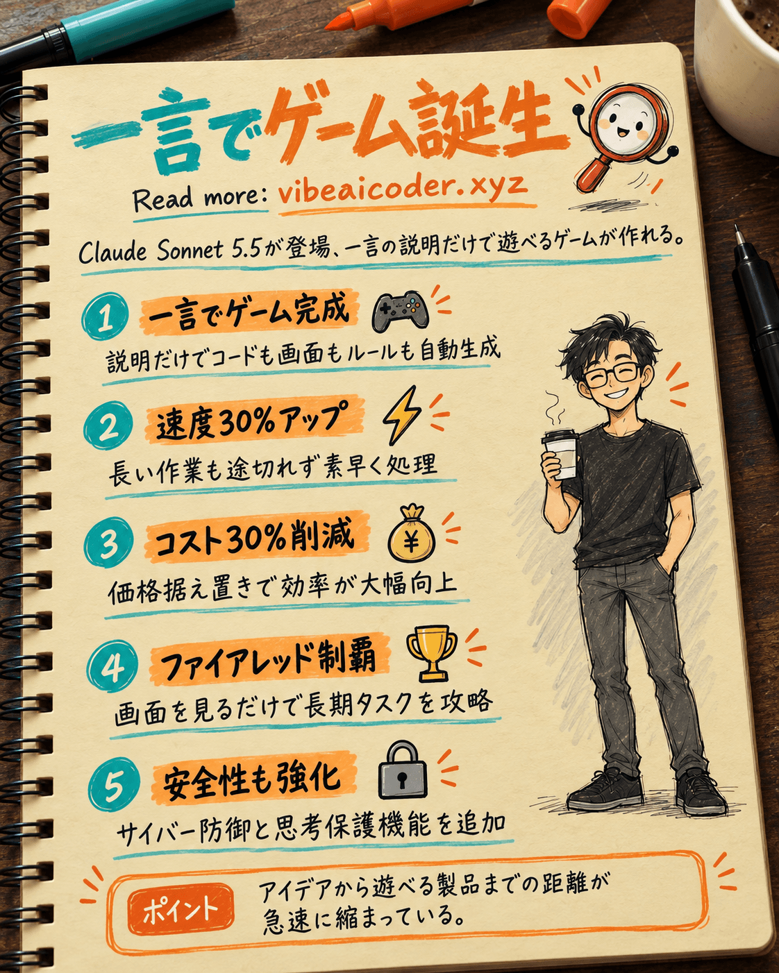Claude Sonnet 5.5:一言でゲームが作れる時代に