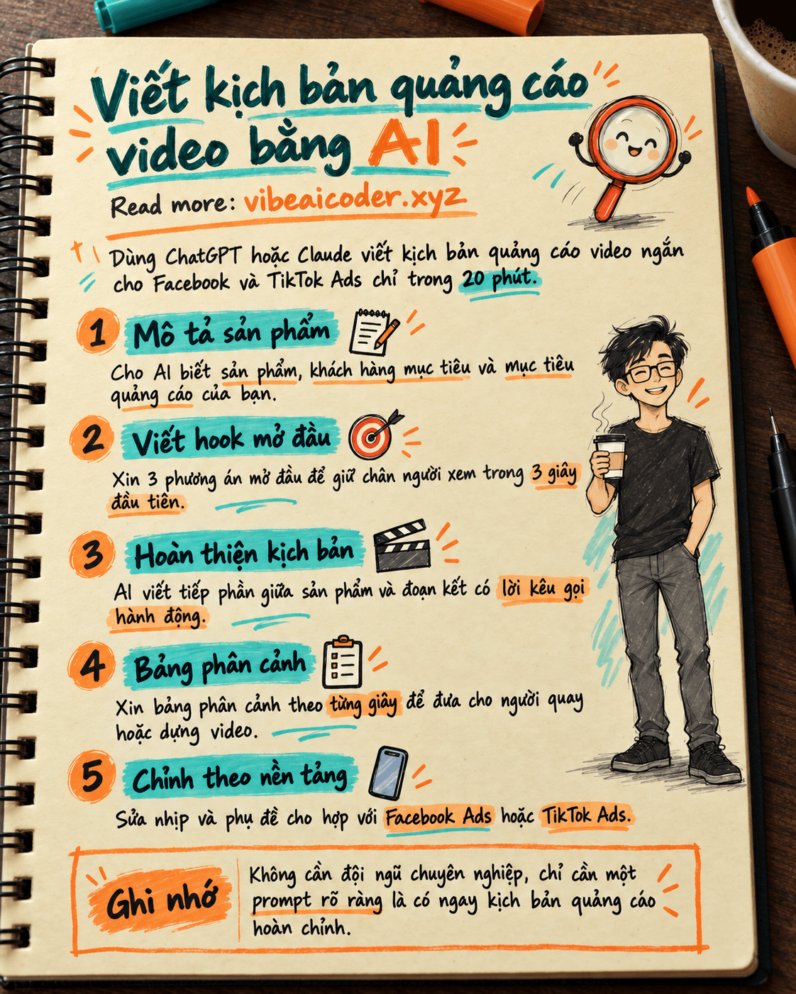 🎬 Dùng ChatGPT hoặc Claude viết kịch bản quảng cáo video ngắn chạy Facebook và TikTok Ads trong 20 phút