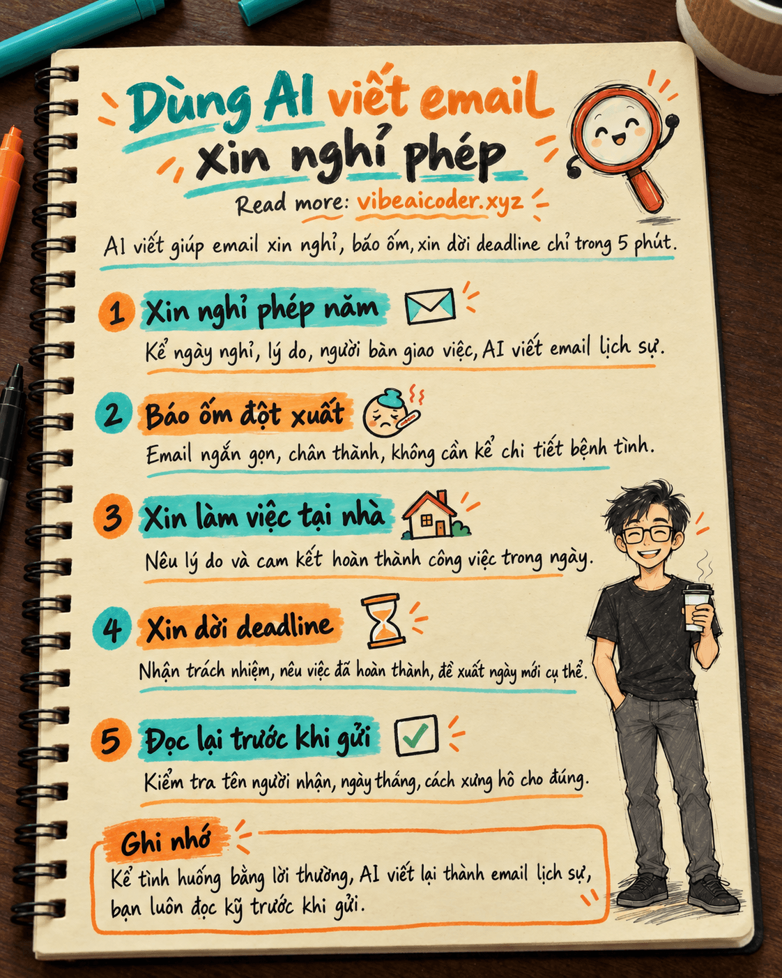 Dùng AI viết email xin nghỉ phép và các email hành chính thường gặp trong 5 phút