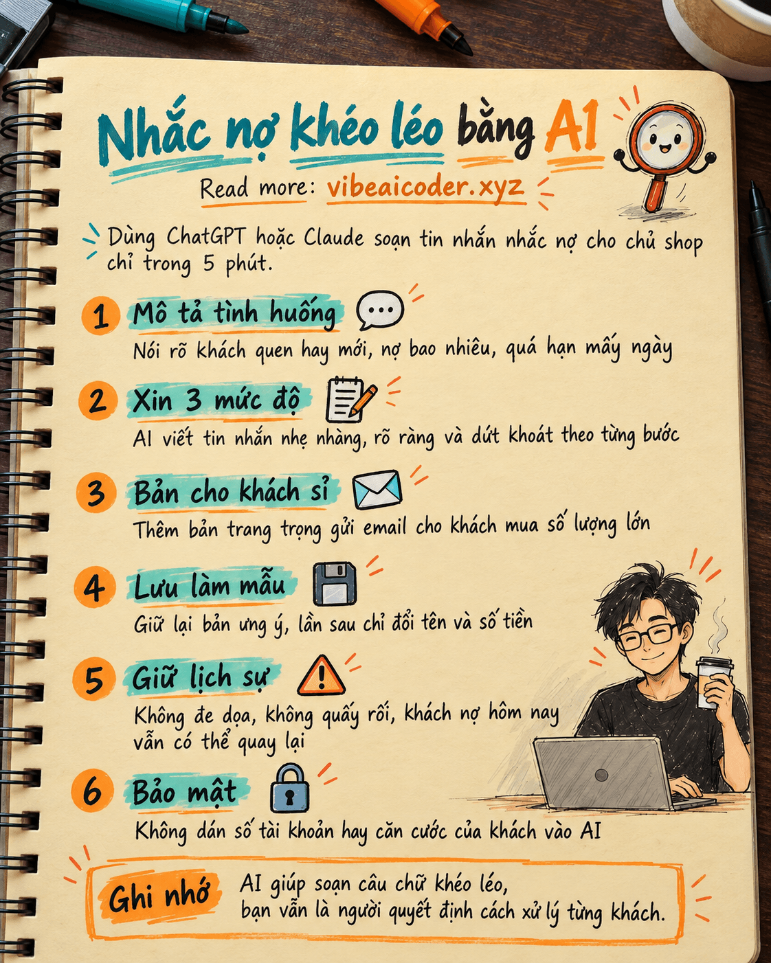 Dùng ChatGPT hoặc Claude soạn tin nhắn nhắc nợ khéo léo cho chủ shop trong 5 phút