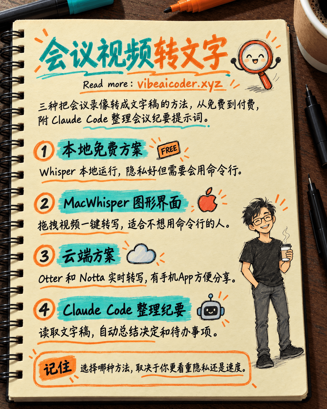 把会议视频转成文字给 Claude Code,3 种方法从免费到付费