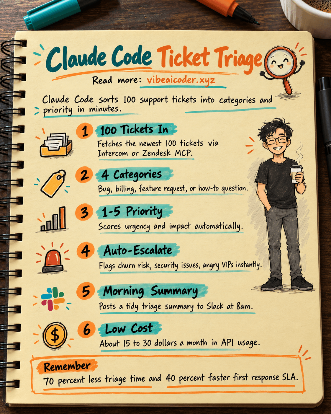 🎫 Claude Code Triages 100 Support Tickets in 5 Minutes, Saving Leads 2 Hours a Day