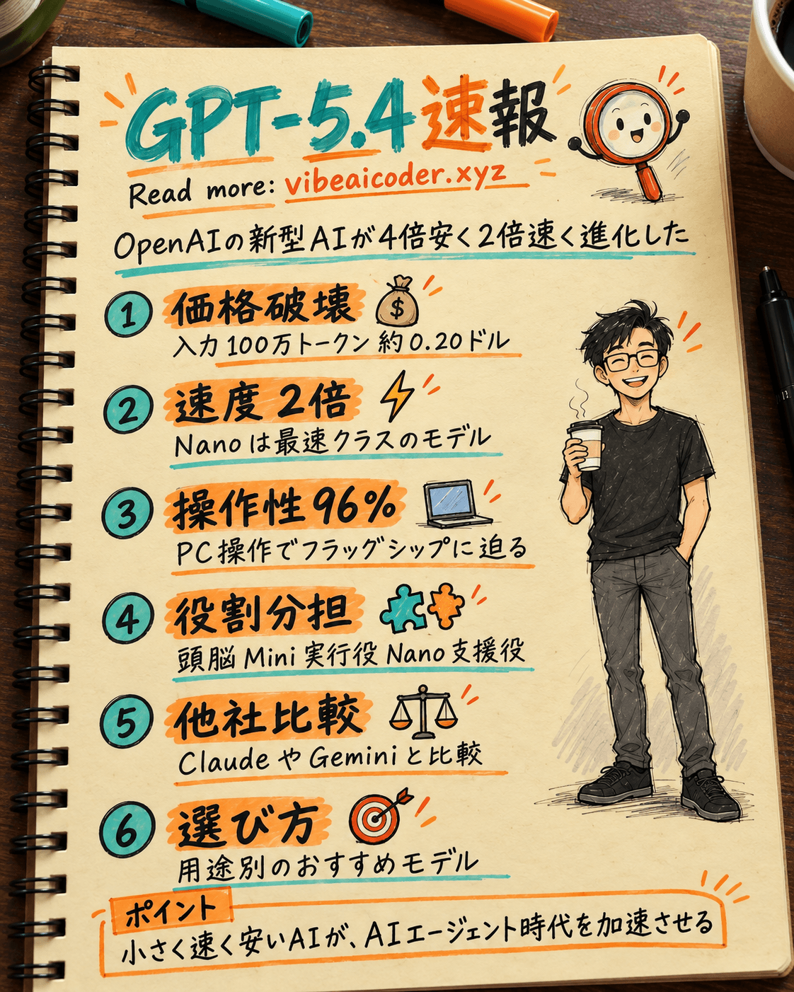 💰 OpenAIがGPT-5.4 MiniとNanoを発表、4倍安く2倍速くAIエージェント時代が始まる